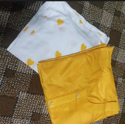 2 Pcs Women's Stitched Linen Plain Shirt And Trouser